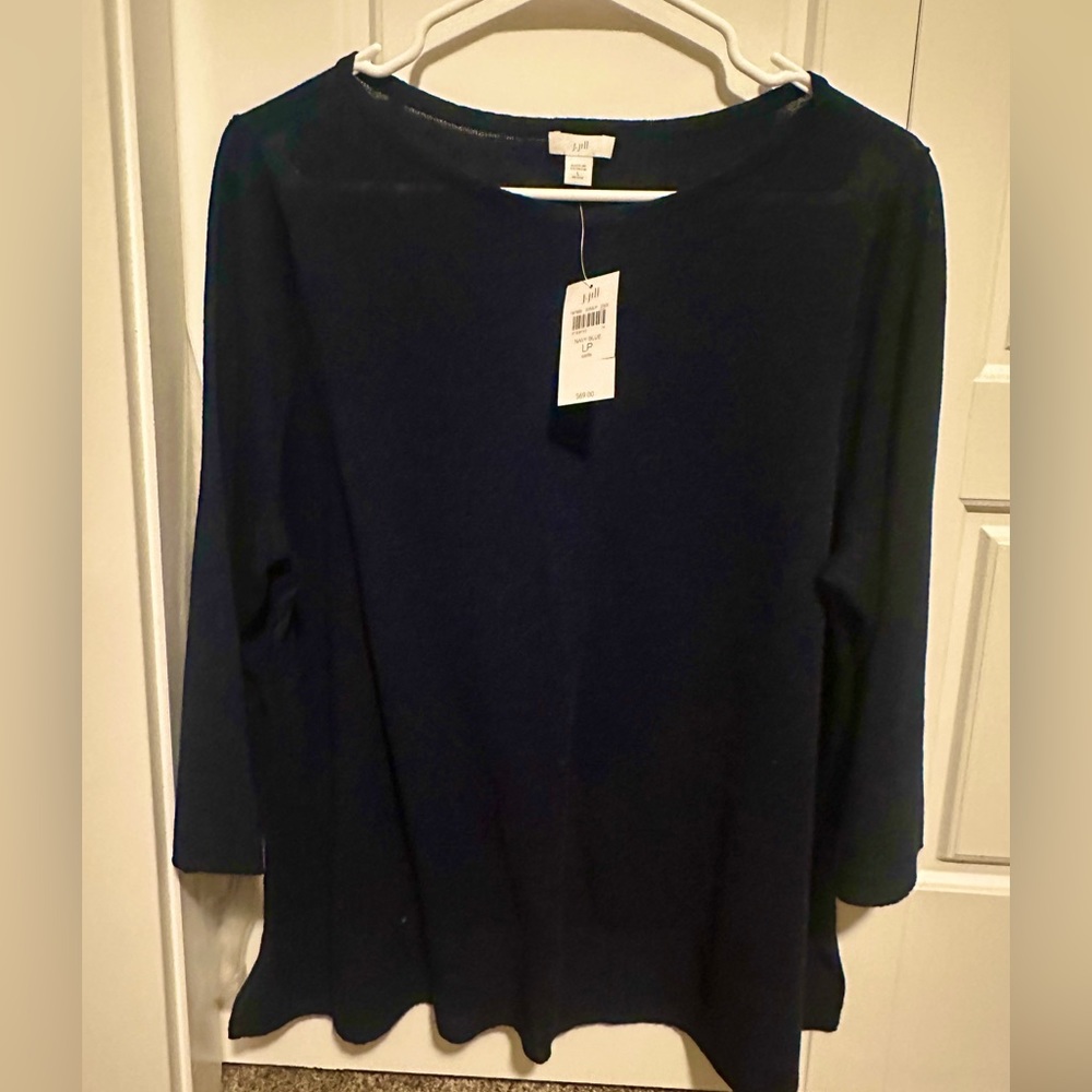 JJill Crew neck sweater, navy blue, petite L,